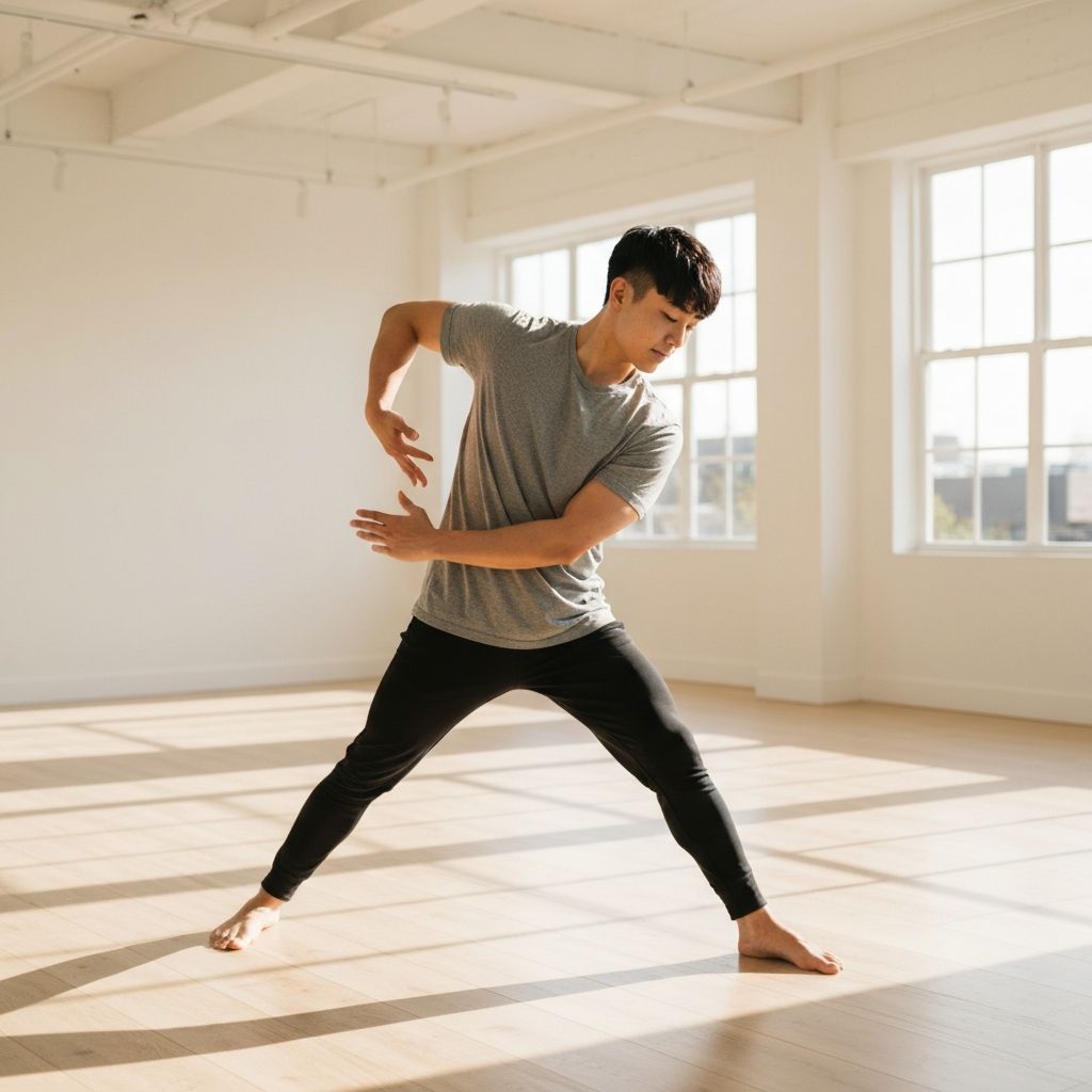 Person practicing mindful movement in studio space